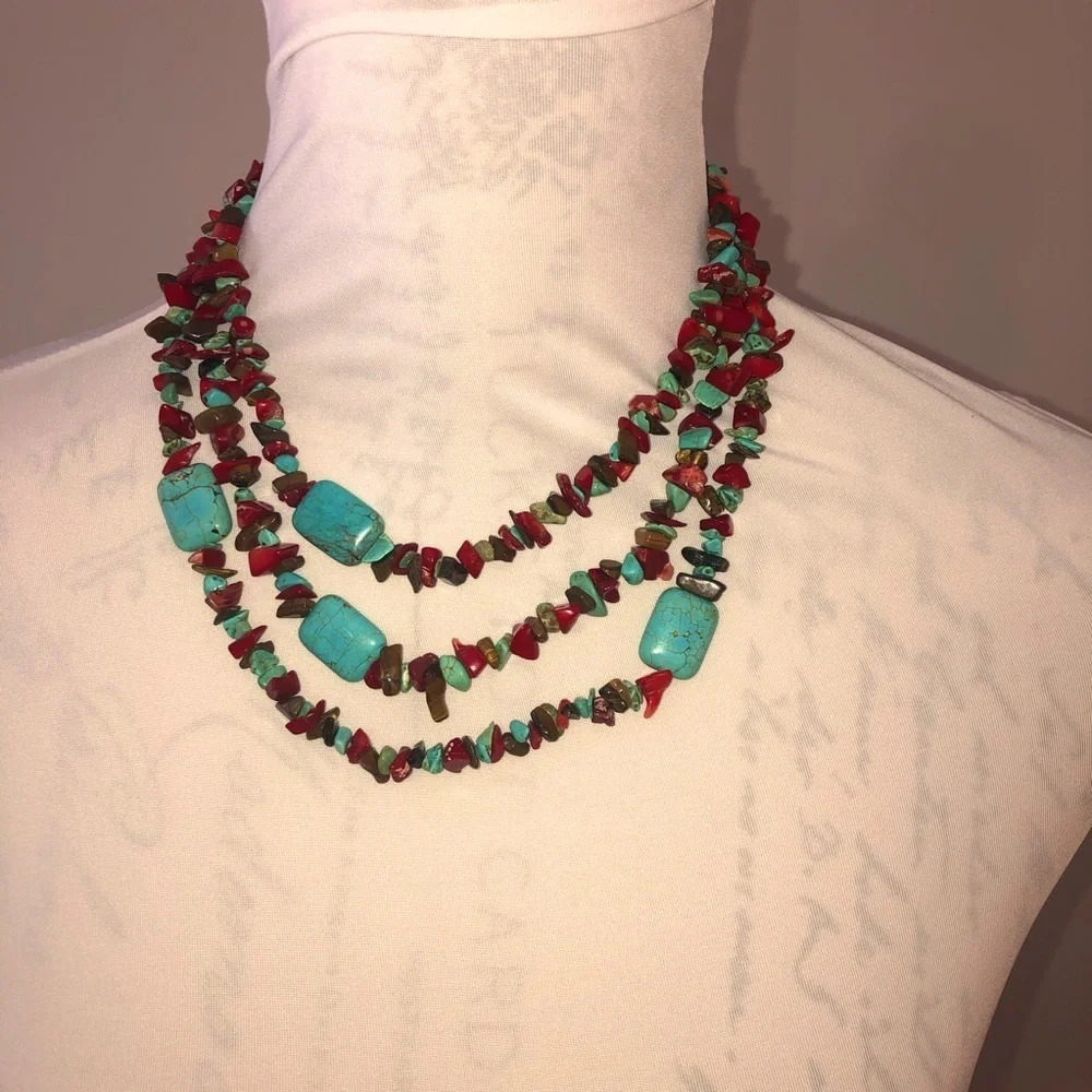 Ladies10 inch,Turquoise inspired three-tier necklace with a‎ 2 inch extender